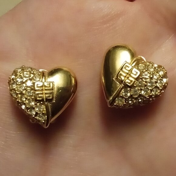 Givenchy Vintage Heart Crystal Clip-on Earrings